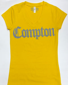 V-Neck Compton Old English Print Tee